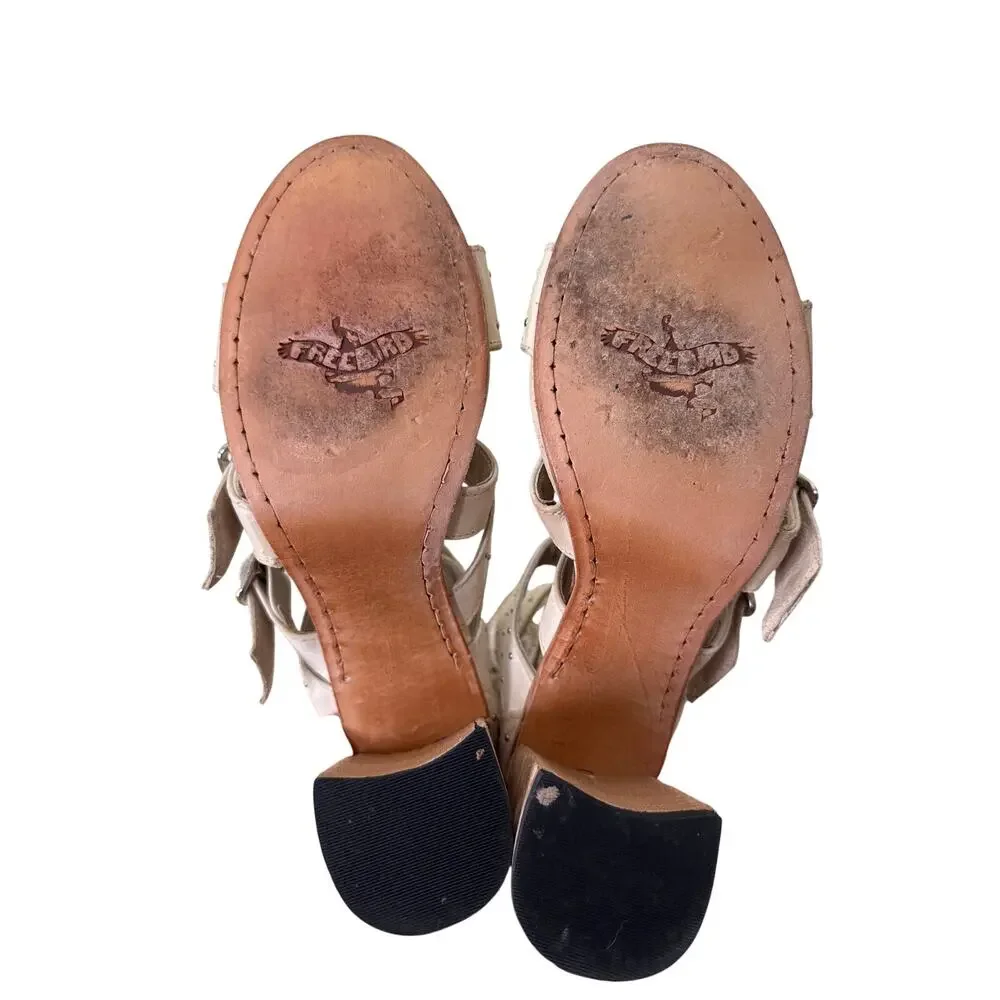 FREEBIRD BY STEVEN Tanica Off White Leather Heeled Sandal Western Size 11